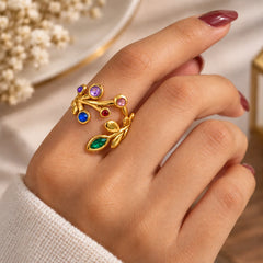 Rainbow Leaf Vine Ring
