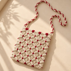 Red & White Bloom Macrame Bag