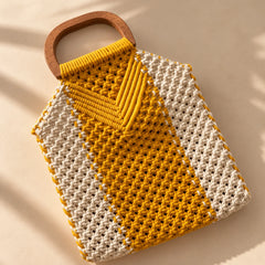 Cream & Mustard Macrame Hand Bag