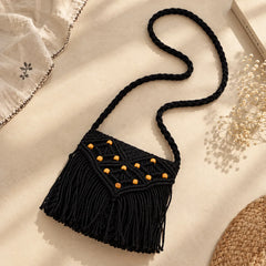 Black Boho Beaded Macrame Bag