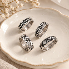 Boho Band Oxidised Ring Stack