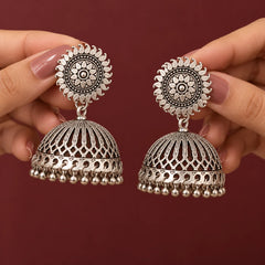 Sunburst Oxidised Jhumka Earrings