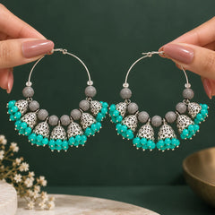 Oxidised Beaded Colourful Jhumka Hoop Earrings