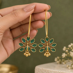 Emerald peacock Hoop Earrings