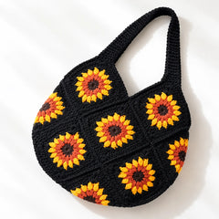 Black Sunflower Crochet Shoulder Bag