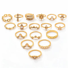 Set of 17 Golden Celestial Statement Rings Combo