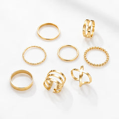 Set Of 8 Golden Geometric Rings Combo