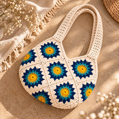 Blue & White Blossom Crochet Bag