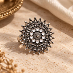 Oxidised Silver Sunburst Ring