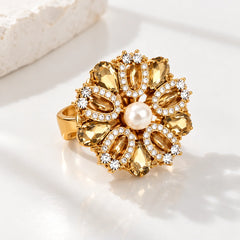 Golden Pearl Crystal Ring
