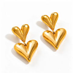 Layered Heart Drop Earrings - 18K Gold Plated
