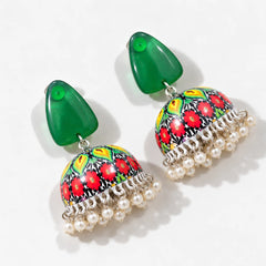 Green Stone Top Meenakari Jhumka