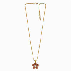 Pink Enamel Flower Pearl Pendant Necklace