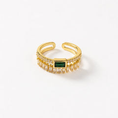 Emerald Baguette Crystal Adjustable Ring