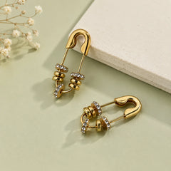 Gold Beaded Pin Hoop Earrings - 18K Gold Plated