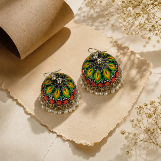 Floral Printed Meenakari Dome Jhumka