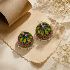 Floral Printed Meenakari Dome Jhumka