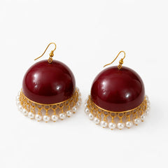 Maroon Meenakari Dome Pearl Fringe Jhumka