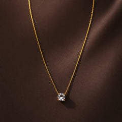 Minimal Round Crystal Chain Necklace - 18K Gold Plated
