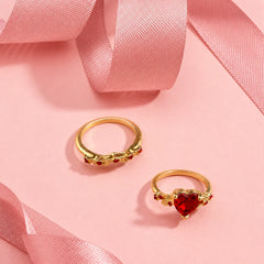 Red Crystal Heart Rings Set