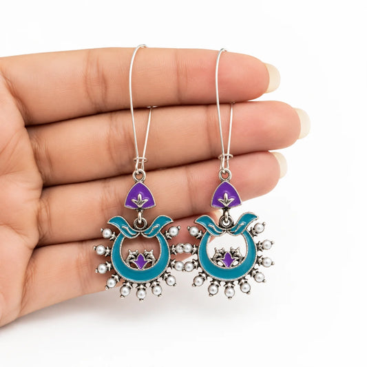 Fusion Enamel Pearl Dangle Hook  Earrings
