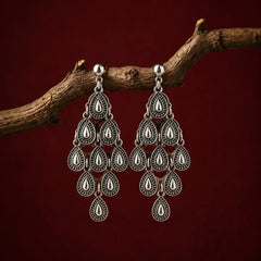 Antique Silver Teardrop Chandelier Earrings