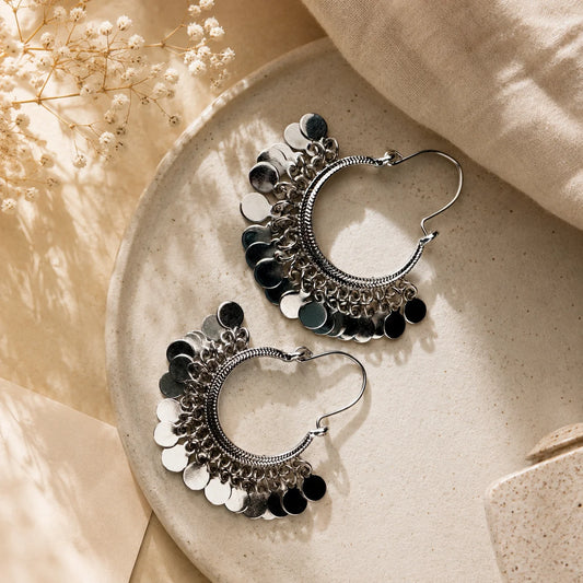 Silver Plated Coin Hoop Earrings