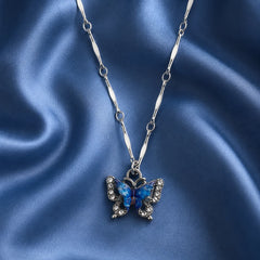 Blue Crystal Butterfly Pendant Necklace