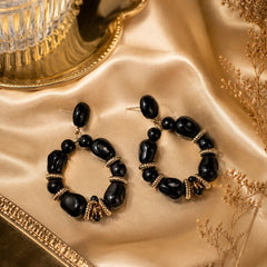 Bold Black Bead Hoop Earrings
