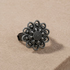 Black Oxidised Floral Petal Ring