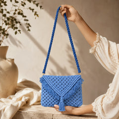 Powder Blue Boho Macrame Sling Bag