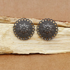 Black Oxidised Floral Mandala Stud Earrings