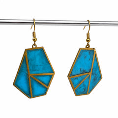 Brass Geometric Turquoise Dangle Earrings