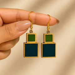 Brass Geometric Block Earrings