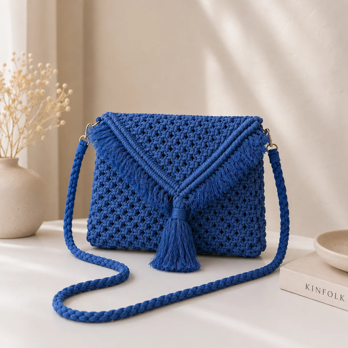 Royal Blue Macrame Sling Bag