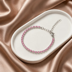 Silver Pink Stone Chain Bracelet - Silver 925