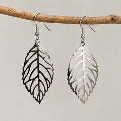 Silver Hollow Leaf Dangle  Earrings