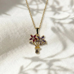 Floral Bouquet Pendant Necklace - 18K Gold Plated