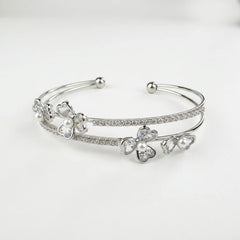 Floral Pearl Cuff Bracelet - Rhodium Plated