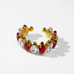 Gold Red Stone Adjustable Ring - 18K Gold Plated