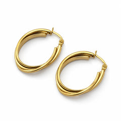 Double Layer Oval Hoops - 18K Gold Plated