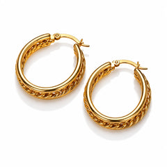 Triple Row Chain Hoop Earrings - 18K Gold Plated