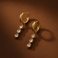 Triple Crystal Drop Earrings - 18K Gold Plated