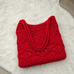 Red Macrame Tote Bag