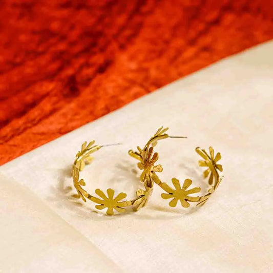 Textured Brass Floral Hoops