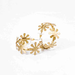 Textured Brass Floral Hoops