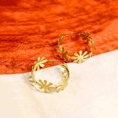 Textured Brass Floral Hoops