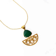 Filigree Green Stoned Pendant Necklace