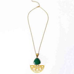 Filigree Green Stoned Pendant Necklace
