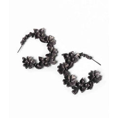 Oxidised Black Metal Floral Hoops